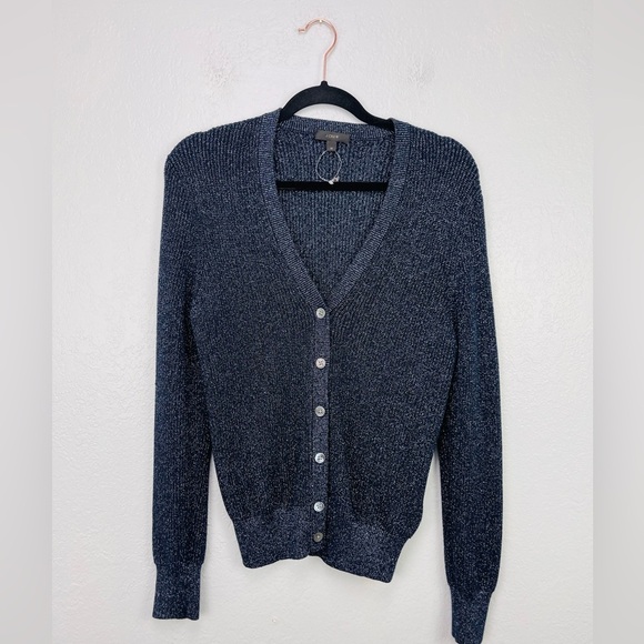 J. Crew Navy Ribbed Metallic Cardigan size Medium - Picture 2 of 7